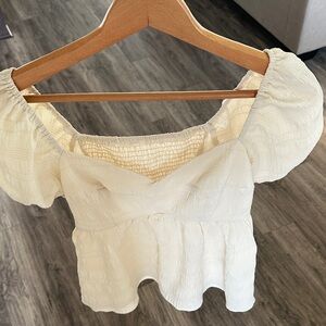 SHEIN Cream Textured Puff Sleeve Blouse